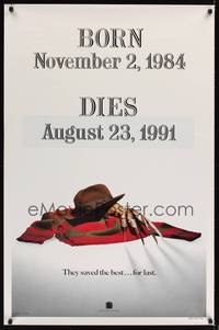 9v162 FREDDY'S DEAD DS teaser 1sh '91 great close up Freddy Krueger's hat, claws & sweater!