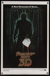 9v166 FRIDAY THE 13th PART 3 - 3D 1sh '82 slasher sequel, art of Jason stabbing through shower!