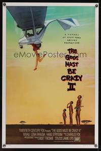 9v184 GODS MUST BE CRAZY 2 int'l 1sh '89 directed by Jamie Uys, wacky artwork of woman & plane!