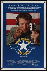 9v191 GOOD MORNING VIETNAM 1sh '87 Vietnam War radio DJ Robin Williams, directed by Barry Levinson!