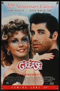 9v197 GREASE video 1sh R98 close up of John Travolta & Olivia Newton-John in most classic musical!