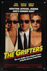 9v202 GRIFTERS 1sh '90 John Cusack, Annette Bening & Anjelica Huston all wearing sunglasses!