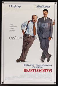 9v219 HEART CONDITION 1sh '90 wacky image of Bob Hoskins & dead lawyer Denzel Washington!