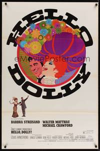 9v226 HELLO DOLLY 1sh '70 art of Barbra Streisand & Walter Matthau by Richard Amsel!