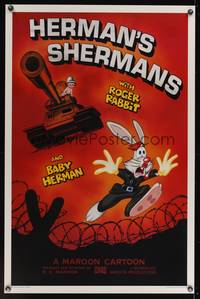 9v228 HERMAN'S SHERMANS Kilian 1sh '88 great image of Roger Rabbit running from Baby Herman in tank!