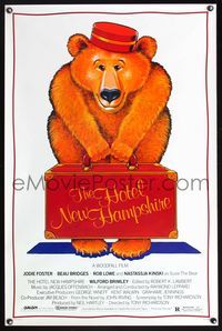 9v241 HOTEL NEW HAMPSHIRE 1sh '84 Tony Richardson, cute Seltzer art of bellhop bear!
