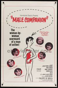 9v247 I WAS A MALE SEX BOMB 1sh '65 Male Companion, wacky artwork of naked Jean-Pierre Cassel!