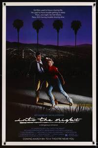 9v253 INTO THE NIGHT advance 1sh '85 cool image of Jeff Goldblum & Michelle Pfeiffer on the run!