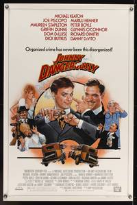 9v272 JOHNNY DANGEROUSLY 1sh '84 Drew Struzan art of gangsters Michael Keaton & Joe Piscopo!