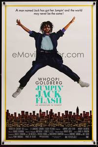 9v277 JUMPIN' JACK FLASH 1sh '86 great wacky image of Whoopi Goldberg in mid-air!