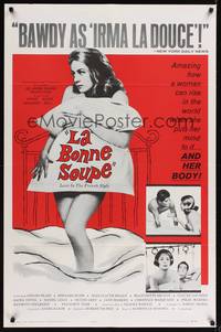 9v285 LA BONNE SOUPE 1sh '64 sexy naked Annie Girardot on bed covered only by pillows!