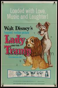 9v286 LADY & THE TRAMP 1sh R62 Walt Disney romantic canine dog classic cartoon!