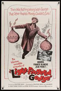 9v293 LIGHT-FINGERED GEORGE 1sh '63 great full-length image of Bourvil carrying 2 huge money bags!