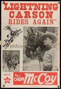 9v294 TIM MCCOY 1sh '40s portrait art of classic cowboy with trusty horse, Lightning Carson Rides Again