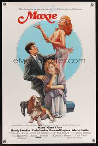 9v314 MAXIE 1sh '85 art of Glenn Close, Mandy Patinkin, Valerie Curtin & bassett hound!