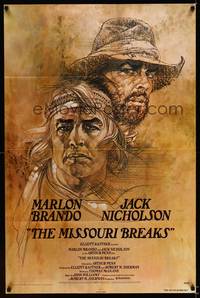 9v323 MISSOURI BREAKS advance 1sh '76 art of Marlon Brando & Jack Nicholson by Bob Peak!
