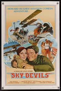 9v408 SKY DEVILS 1sh R79 Howard Hughes, great art of Spencer Tracy, Ann Dvorak &airplanes!