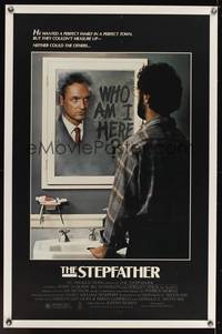 9v429 STEPFATHER 1sh '86 psycho killer Terry O'Quinn at mirror wondering, Who am I here!