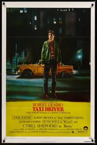 9v441 TAXI DRIVER 1sh '76 classic art of Robert De Niro by cab, directed by Martin Scorsese!