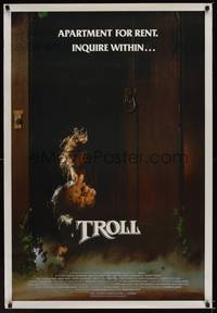 9v460 TROLL 1sh '85 wacky image of monster hiding behind door, produced by Albert Band!