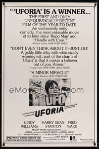 9v466 UFORIA 1sh '85 Cindy Williams, Harry Dean Stanton, UFO religious comedy!