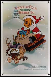 9v486 WINNIE THE POOH & CHRISTMAS TOO advance TV 1sh '91 great image of him as Santa with Piglet!