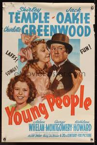 9v497 YOUNG PEOPLE 1sh '40 art of cute Shirley Temple, Jack Oakie & Charlotte Greenwood!