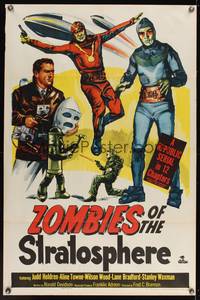 9v499 ZOMBIES OF THE STRATOSPHERE 1sh '52 great artwork image of aliens with guns!