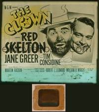 9w086 CLOWN glass slide '53 great wacky headshot portrait of Red Skelton in full make up!