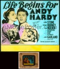 9w110 LIFE BEGINS FOR ANDY HARDY glass slide '41 great close up of Mickey Rooney & Judy Garland!
