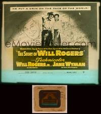 9w123 STORY OF WILL ROGERS glass slide '52 Will Rogers Jr. as his father, Jane Wyman, cool art!