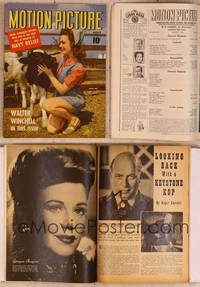 9w058 MOTION PICTURE magazine August 1942, portrait of Donna Reed holding calf by fence!