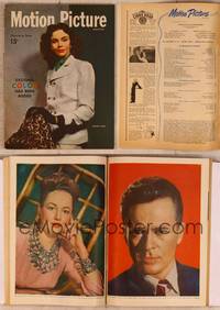 9w056 MOTION PICTURE magazine June 1947, portrait of elegant Jennifer Jones clutching leopard coat!