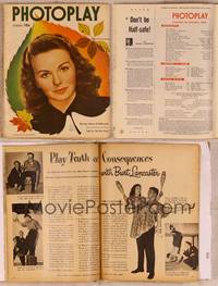 9w035 PHOTOPLAY magazine October 1948, c/u of Jeanne Crain in Apartment for Peggy by Otto Hesse!