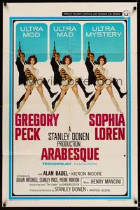 9x032 ARABESQUE 1sh '66 Gregory Peck, sexy Sophia Loren, ultra mod, ultra mad, ultra mystery!
