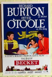 9x047 BECKET style B 1sh '64 Richard Burton in the title role, Peter O'Toole, John Gielgud