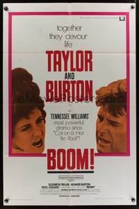 9x065 BOOM 1sh '68 Elizabeth Taylor & Richard Burton, Tennessee Williams drama!