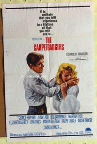 9x103 CARPETBAGGERS 1sh '64 great close up of Carroll Baker biting George Peppard's hand!