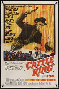 9x111 CATTLE KING 1sh '63 Robert Taylor, Tay Garnett, cool pistol-whip artwork!