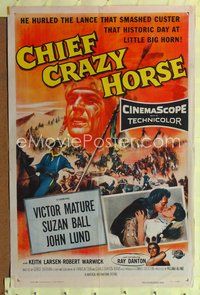 9x122 CHIEF CRAZY HORSE 1sh '55 art of Native American Indian warrior Victor Mature!