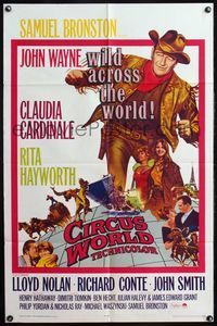 9x128 CIRCUS WORLD 1sh '65 Claudia Cardinale, John Wayne is wild across the world!