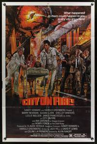 9x131 CITY ON FIRE 1sh '79 Alvin Rakoff, Ava Gardner, Henry Fonda, cool John Solie fiery art!
