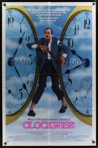 9x135 CLOCKWISE 1sh '86 great image of wacky John Cleese trapped between clocks!
