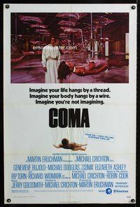9x142 COMA 1sh '77 Genevieve Bujold finds room of hanging unconscious sexy beautiful women!