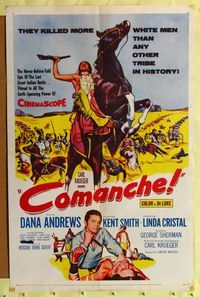 9x143 COMANCHE 1sh '56 Dana Andrews, Linda Cristal, they killed more white men than any other!