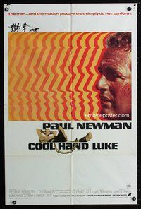 9x151 COOL HAND LUKE 1sh '67 Paul Newman prison escape classic, cool art by James Bama!