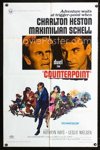 9x155 COUNTERPOINT 1sh '68 Charlton Heston, Maximilian Schell, adventure waits at trigger point!