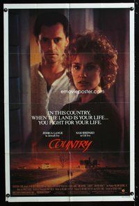 9x156 COUNTRY 1sh '84 farmers Jessica Lange & Sam Shepard fight for their lives!