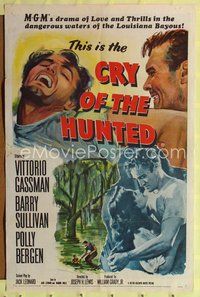 9x162 CRY OF THE HUNTED 1sh '53 Polly Bergen, Barry Sullivan, Vittorio Gassman, Louisiana!