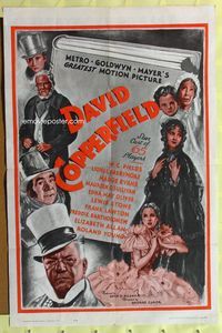 9x172 DAVID COPPERFIELD 1sh R62 W.C. Fields, Lionel Barrymore, from Charles Dickens!